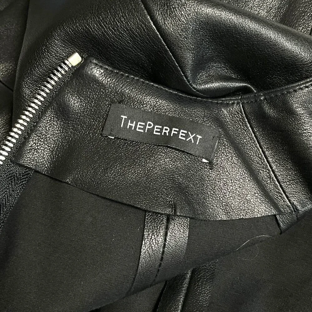 THEPERFEXT Harlem Leather Dress Black Zip Back 3/4 Sleeves Size M Medium - Picture 9 of 11